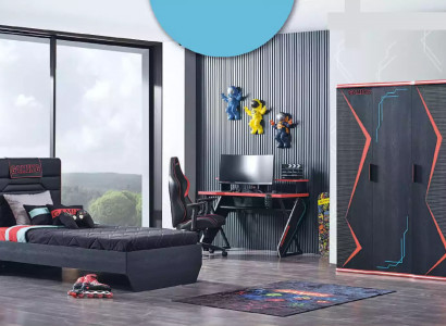 Gamer Kinderzimmer Schlafzimmer Bett Tisch Kleiderschrank 3tlg.